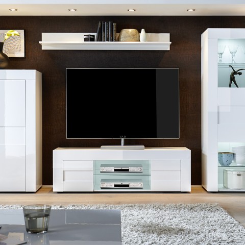 Mueble de TV para salón con 2 puertas blancas brillantes Petite Easy Promoción
