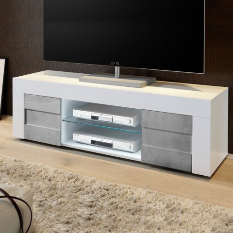Mueble TV salón blanco gris 2 puertas Wireburn Petite Easy Promoción