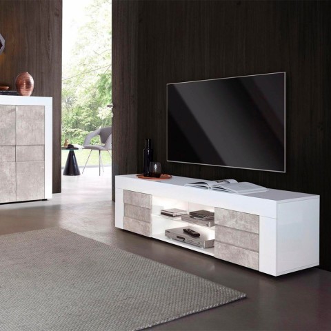 Mueble TV moderno 2 puertas 180cm blanco gris Wireburn Grande Easy Promoción