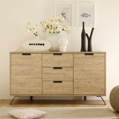 Aparador de madera de roble para salón 2 puertas 3 cajones Huki Palma Promoción