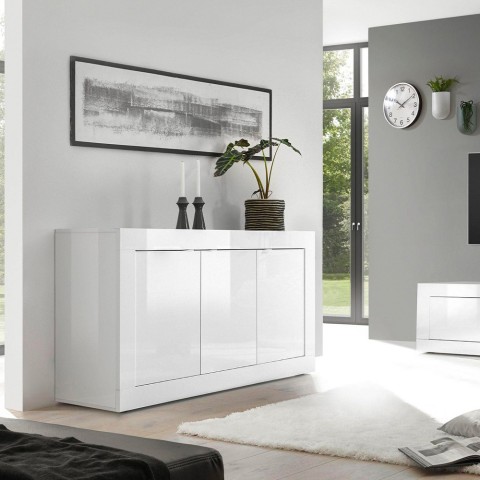 Aparador para sala 3 puertas buffé 160cm blanco brillo Modis Wh Basic Promoción