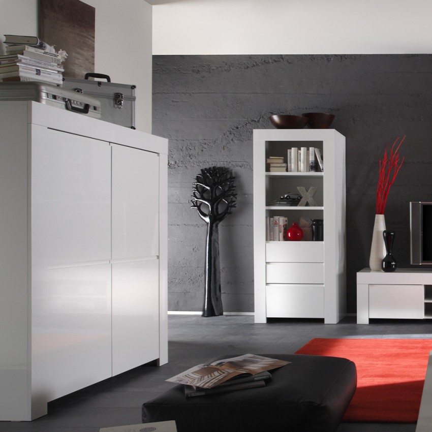 Moyen Amalfi aparador salón mueble cocina 4 puertas alto brillo blanco