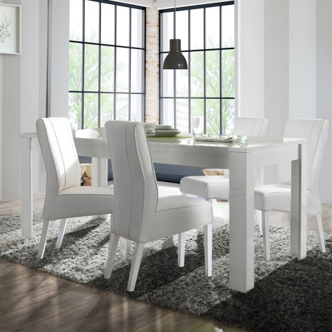 Mesa extensible moderna blanca brillante 90x137-185cm Lit Amalfi Promoción