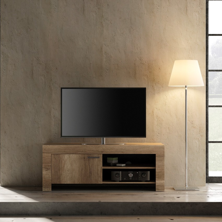 Mueble TV de roble de 140 cm con compartimentos y puerta Petite Land Promoción