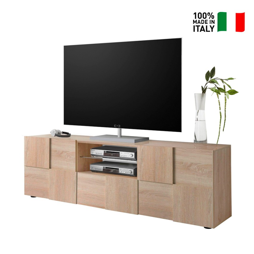 Fergus mueble de TV pared salón moderno 220 x 43 cm blanco brillante