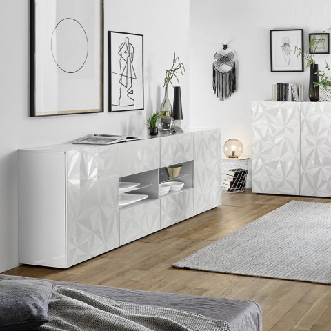 Aparador moderno blanco brillante 2 puertas 4 cajones 241cm Prisma Wh L Promoción