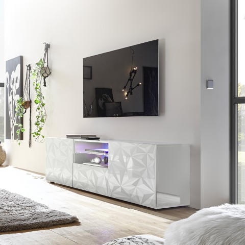 Mueble TV moderno 2 puertas 1 cajón blanco brillante Alis Wh Prisma Promoción