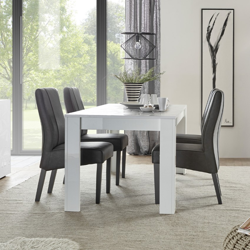 Mesa de comedor 180x90cm blanco brillante moderno Athon Prisma Promoción