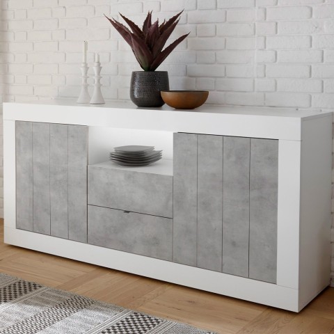 Aparador de salón 2 puertas 2 cajones blanco brillo cemento Doppel LBC Promoción