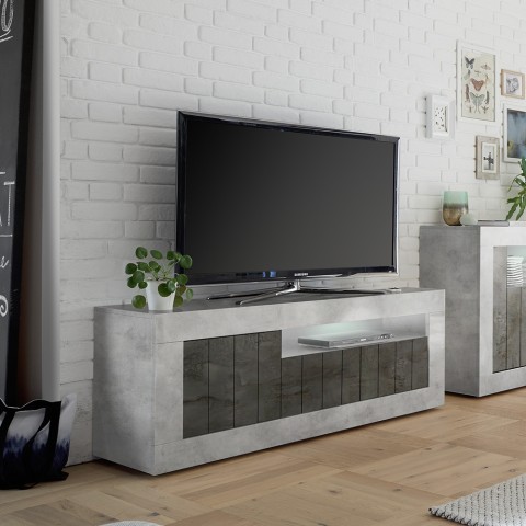 Mueble de TV de salón con 3 puertas modernas efecto hormigón negro Jaor CX Promoción