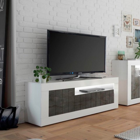 Mueble TV diseño moderno 138cm 3 puertas blanco brillante negro Jaor BX Promoción