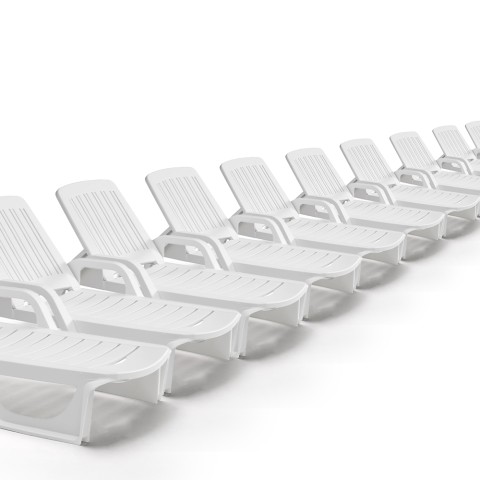 Pack de 20 tumbonas de plástico con ruedas para jardín y piscina Zanzibar Promoción