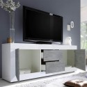 Mueble TV 210cm 2 puertas 2 cajones hormigón blanco brillante Visio BC Stock