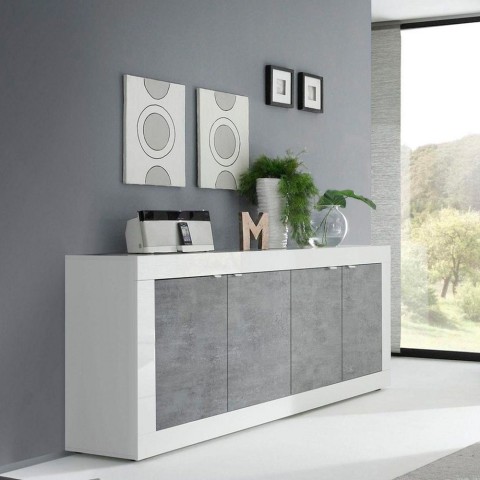 Aparador moderno salón 4 puertas blanco brillante cemento 207cm Altea BC Promoción