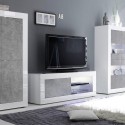 Móvil para TV moderno blanco brillo y gris cemento Diver BC Basic. Descueto