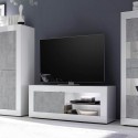 Móvil para TV moderno blanco brillo y gris cemento Diver BC Basic. Stock