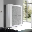 Credenza para cocina / aparador para sala de estar 4 puertas blanco brillante y cemento Novia BC Basic. Stock
