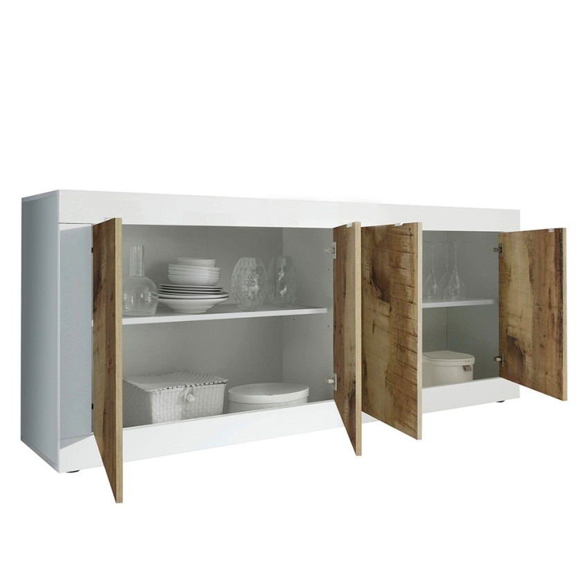 Aparador salón 4 puertas 207cm moderno alto brillo blanco Altea Wh Basic