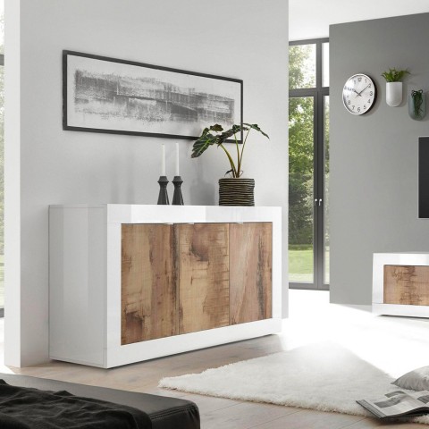 Credenza módulo de sala de estar blanco brillante de madera con 3 puertas de 160cm Modis BW Basic Promoción