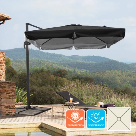 Sombrilla de jardín de 2,5 metros cuadrados con brazo ajustable y poste de aluminio descentralizado Paradise Noir Promoción