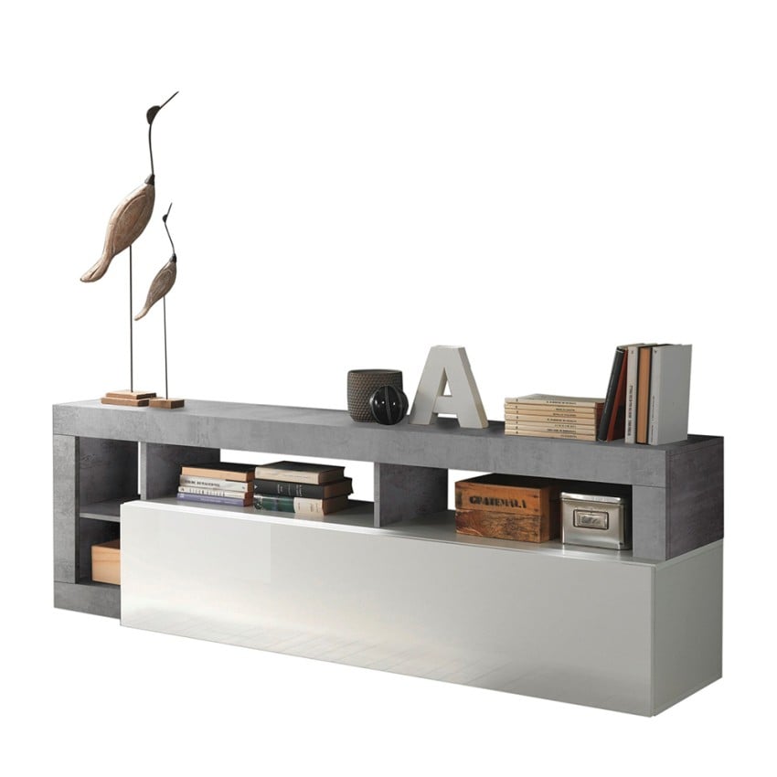 Mueble de TV / Hi-FI 2 cajones gris cemento y blanco L120 cm - Bristol