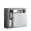 Mueble de almacenaje aparador gris cemento 2 puertas blanco brillante Reva BC Oferta