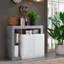 Mueble de almacenaje aparador gris cemento 2 puertas blanco brillante Reva BC Promoción