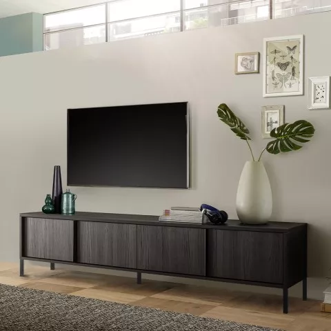 Mueble TV salón diseño moderno 4 puertas negro Montgomery Steel Promoción