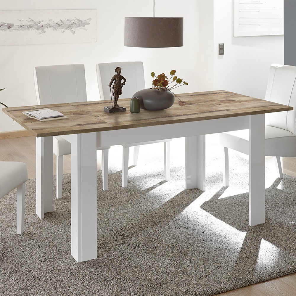 Mesa cocina extensible blanca brillante madera 90x137-185cm Dyon Basic