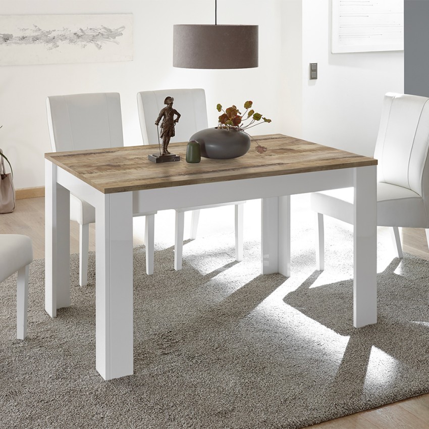 Dyon Basic mesa cocina extensible madera blanca brillante 90x137-185cm