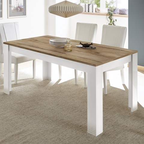 Mesa de cocina comedor moderna 180x90cm modelo Echo Basic, color blanco brillante de madera. Promoción