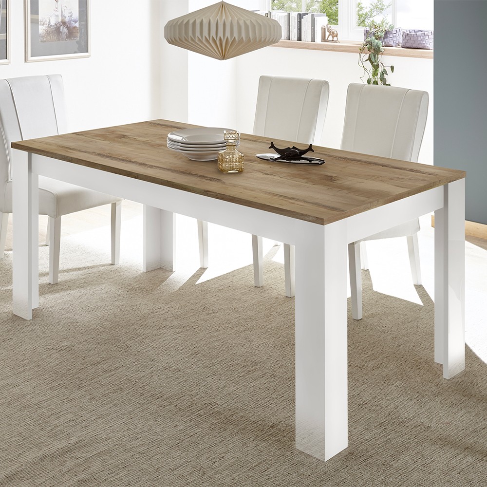 Mesa de comedor cocina moderna 180x90cm madera blanca brillante Echo Basic