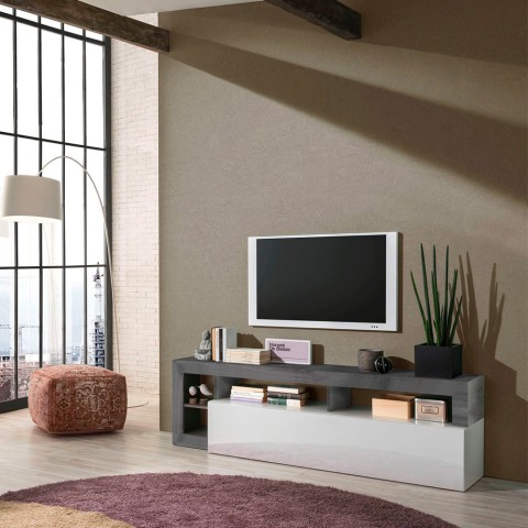 Mueble TV diseño moderno 184cm negro blanco brillante Dorian BX Promoción