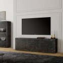 Mueble TV moderno negro efecto mármol 2 puertas 2 cajones Visio MB Rebajas