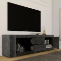 Mueble TV moderno negro efecto mármol 2 puertas 2 cajones Visio MB Descueto