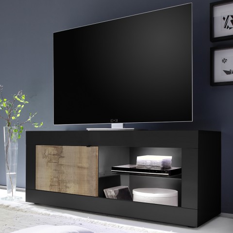 Móvil soporte de TV de madera negra industrial moderna Diver NP Basic de 140 cm Promoción