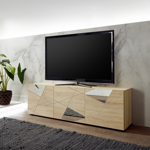 Mueble para TV de 3 puertas en roble, diseño geométrico, Brema RS Vittoria. Promoción