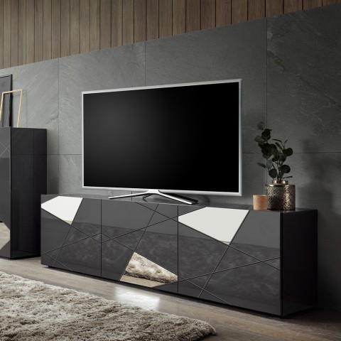 Mueble para TV 3 puertas diseño moderno gris brillante Brema GR Vittoria. Promoción