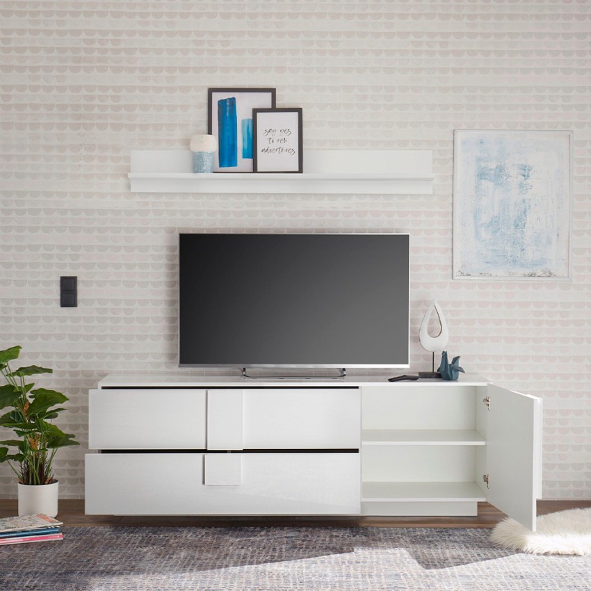 Mueble TV de diseño con puertas abatibles de cajón 200cm Daiquiri White L