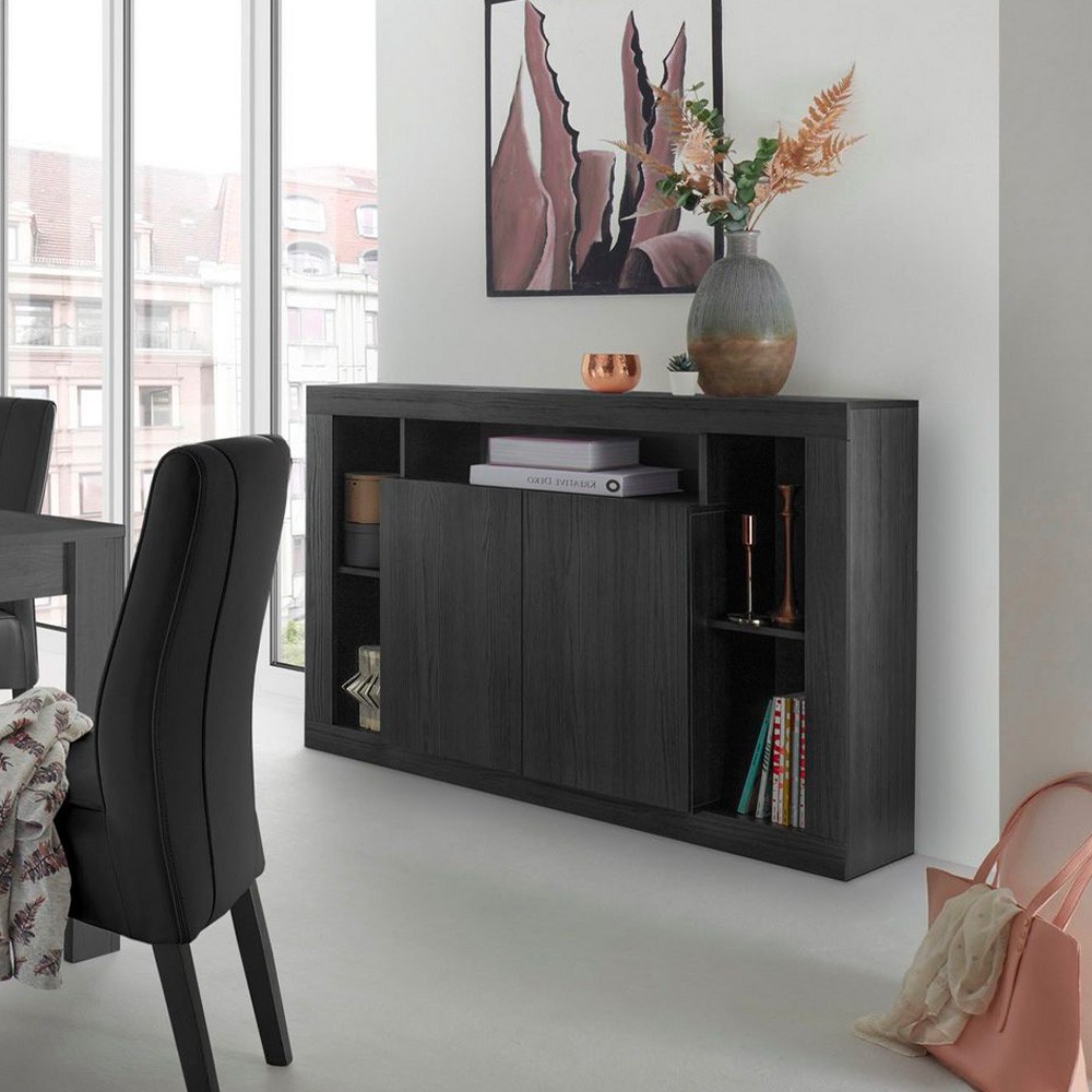 Aparador negro para sala en madera de 134cm de diseño moderno con 2 puertas marca Lema NR.