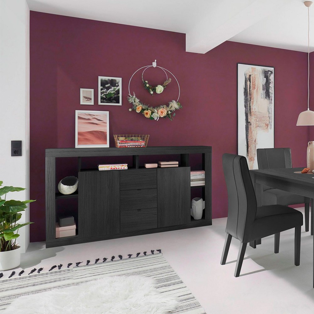 Madia aparador de madera negra con 2 puertas 3 cajones diseño moderno estante NR.