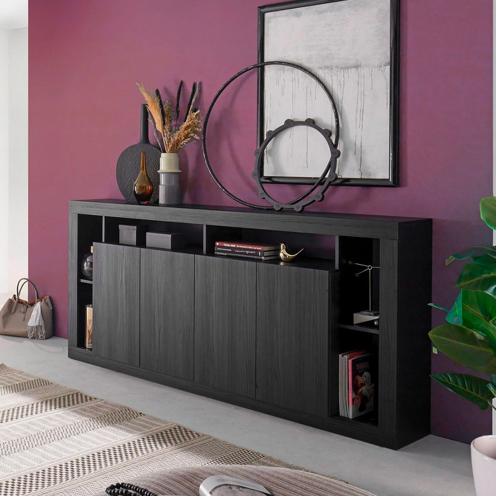 Aparador de diseño moderno para sala de estar con 4 puertas, modelo Radis NR.