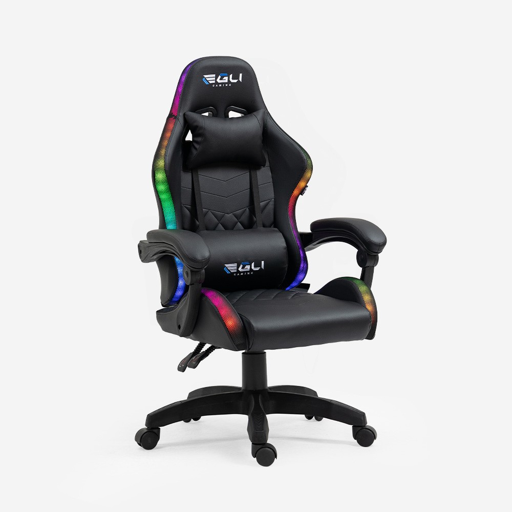 Silla de juegos ergonómica LED RGB 2 cojines The Horde junior