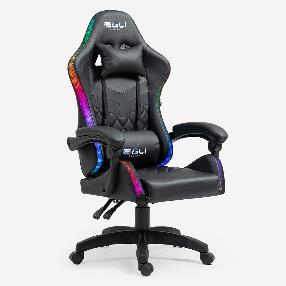 Silla gaming ergonómica RGB con LED en polipiel The Horde XL