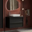 Mueble baño suspendido suelo lavabo y 2 cajones negro moderno Bloom 92 n Oferta