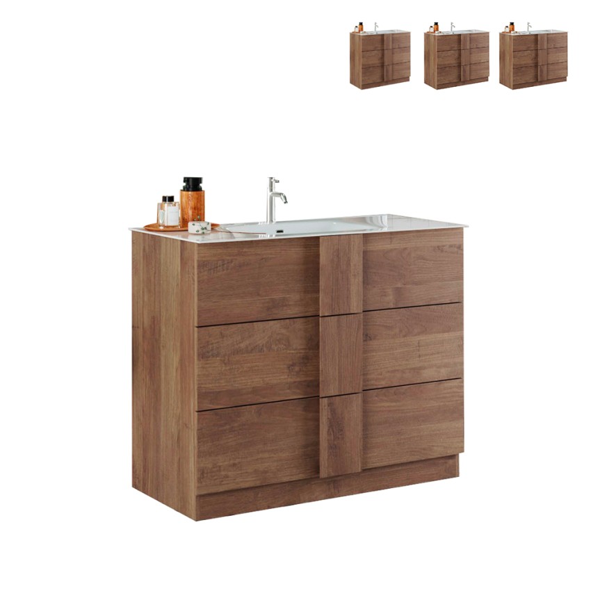 Mueble baño de suelo de madera 3 cajones con lavabo de cerámica Etoile. Venta