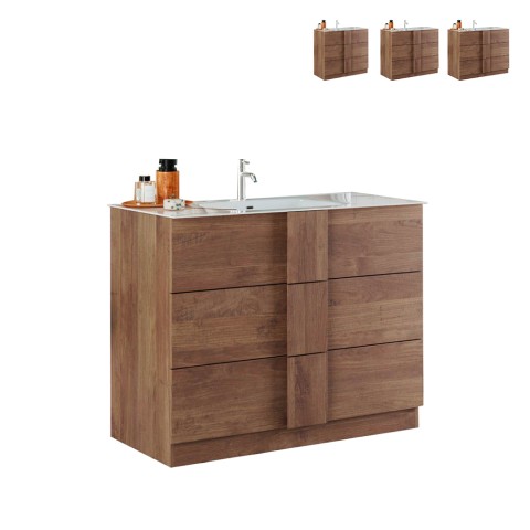 Mueble baño de suelo de madera 3 cajones con lavabo de cerámica Etoile. Promoción