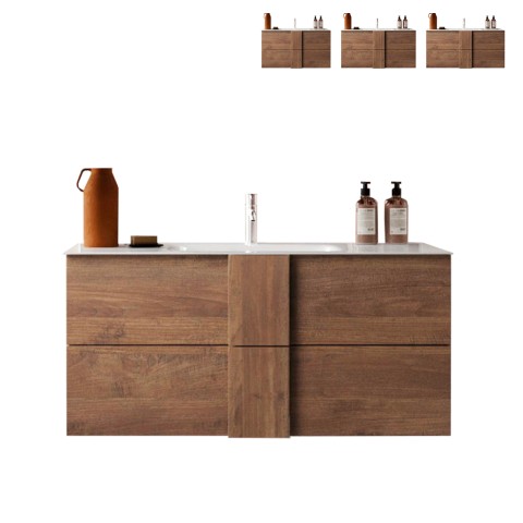 Mueble baño de madera 2 cajones suspendido con lavabo cerámico Miel Promoción