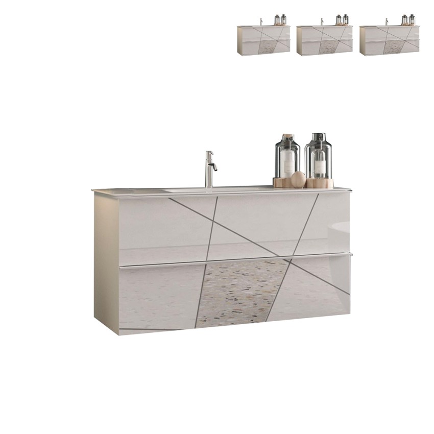 Mueble baño 2 cajones suspendido con lavabo blanco brillante Kelly Oferta
