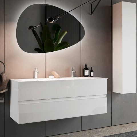 Mueble baño doble lavabo 2 cajones suspendido blanco brillante Ikon S Promoción